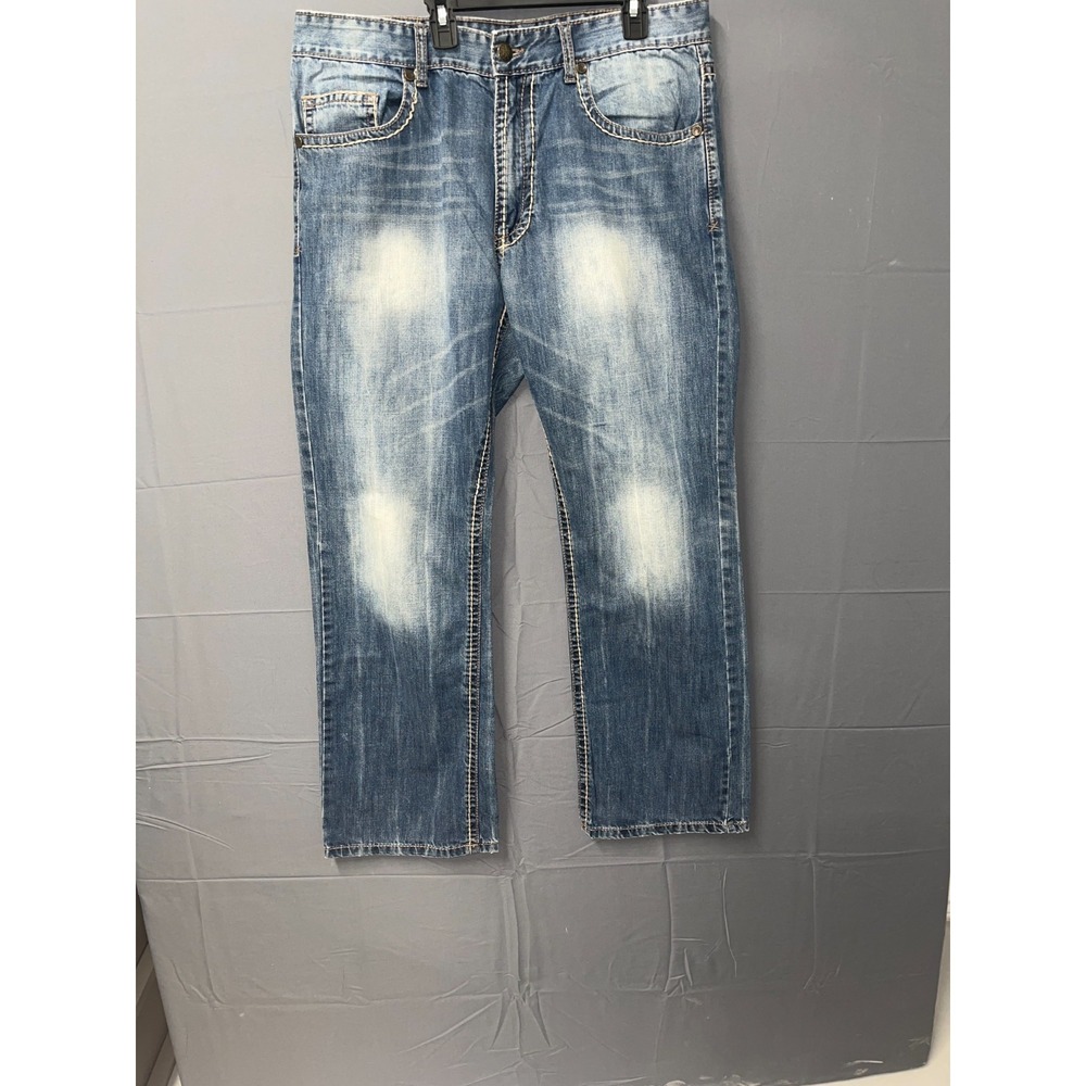 Request Jeans Mens 36x32 Blue Denim Cotton Medium Wash Straight Leg Flap Pockets